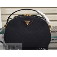 Sophisticated Prada Round Odette Saffiano Leather Bag 1BH123 Black/Green 2019
