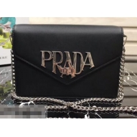 Shop Duplicate Prada Macro Logo Leather Crossbody Bag 1BD097 Black 2019