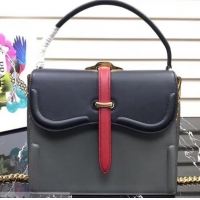 Modern Taste Prada Belle Leather Shoulder Tote Bag 1BN004 Black/Gray/Red 2019