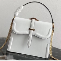 Classic Hot Prada Belle Leather Shoulder Tote Bag 1BN004 White 2019