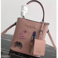 Sumptuous Prada Panier Small Saffiano Tote Bag 1BA217 Enameled Metal Appliques Nude Pink 2019