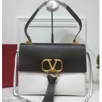 Luxury Hot Valentino Smooth Calfskin Medium VRing Shoulder Bag 181683 Black/White 2019