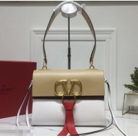 Luxury Classic Valentino Smooth Calfskin Small VRing Shoulder Bag 181685 Beige/White 2019