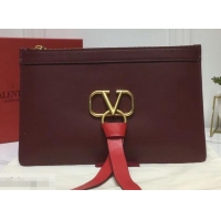 Stylish Valentino Calfskin VLOGO Pouch Clutch Bag 181690 Burgundy 2019