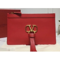 Trendy Design Valentino Calfskin VLOGO Pouch Clutch Bag 181690 Red 2019
