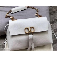 Discount Valentino Medium VRING Grainy Calfskin Chain Shoulder Bag 181695 White 2019