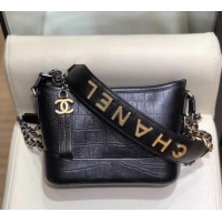 Best Price Chanel Crocodile Embossed Calfskin Gabrielle Small Hobo Bag AS0865 Black 2019