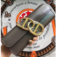 Reproduction hermes egee clutch in original swift leather dark gray with gold hardware H945101