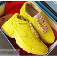 Most Popular Gucci Rhyton Leather Sneakers 708012 Yellow 2019
