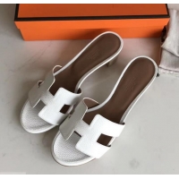Elegant Hermes Heel 5cm Oasis Slipper Sandals in Togo Leather H701031 White/Brown