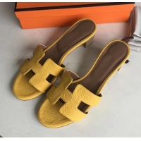 Pretty Style Hermes Heel 5cm Oasis Slipper Sandals in Togo Leather H701031 Yellow