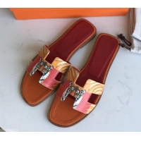 Shop Duplicate Hermes Print Oran Flat Slipper Sandals H701038 Orange