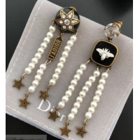 Grade Quality Dior Star Bee Asymmetric Tassel Earrings White/Gold/Black J71706