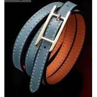 Good Quality Hermes Quilting Leather Bracelet/Choker 721121 Blue/Gold