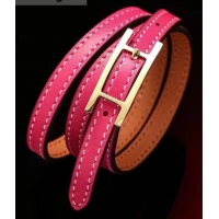 Best Product Hermes Quilting Leather Bracelet/Choker 721121 Hot Pink/Gold