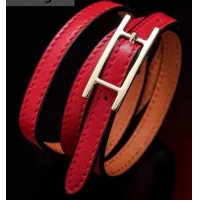 Sophisticated Hermes Quilting Leather Bracelet/Choker 721121 Red/Gold
