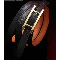 Shop Duplicate Hermes Quilting Leather Bracelet/Choker 721121 Black/Gold