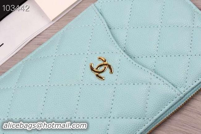 Fashion Chanel classic pouch Grained Calfskin& gold-Tone Metal A84402 light green