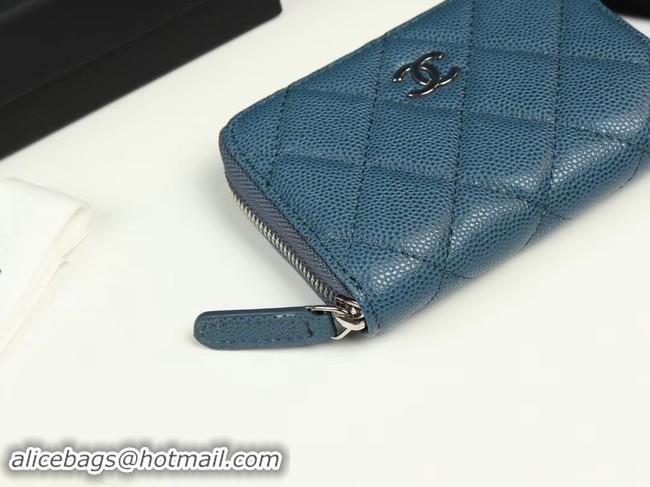 Discount Chanel classic card holder Grained Calfskin & silver-Tone Metal A69271 Blue