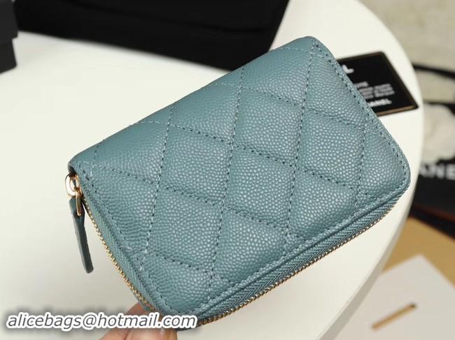 Sophisticated Chanel classic card holder Grained Calfskin & silver-Tone Metal A69271 light Blue