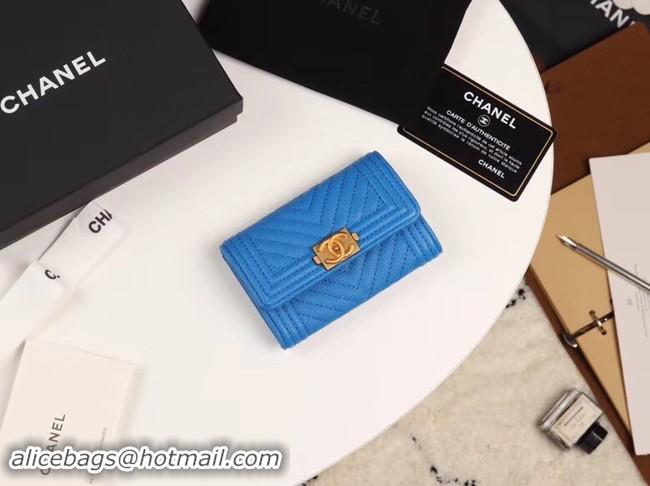 Classic Specials Chanel Calfskin Leather Card packet & Gold-Tone Metal A80603 blue