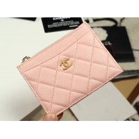 Purchase Chanel classic card holder Grained Calfskin & Gold-Tone Metal A84105 pink