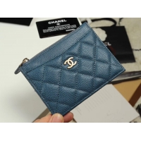 Best Product Chanel classic card holder Grained Calfskin & Gold-Tone Metal A84105 blue