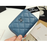 Discount Chanel classic card holder Grained Calfskin & silver-Tone Metal A69271 Blue