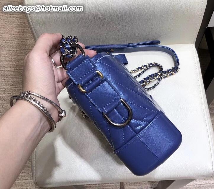 Duplicate Chanel Glittered Aged Calfskin Gabrielle Small Hobo Bag A91810 Chevron Blue 2019