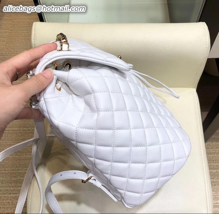 Pretty Style Chanel Quilting sheepskin Backpack Bag A91121 white with gold hardware