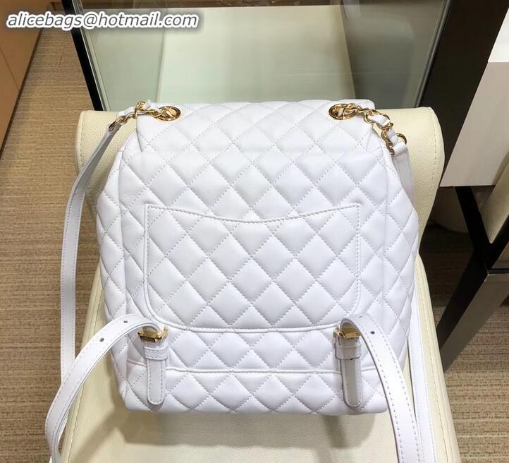 Pretty Style Chanel Quilting sheepskin Backpack Bag A91121 white with gold hardware