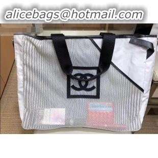 Fashion Chanel Mesh and PVC Shopping Tote Small Bag AS06689 White 2019