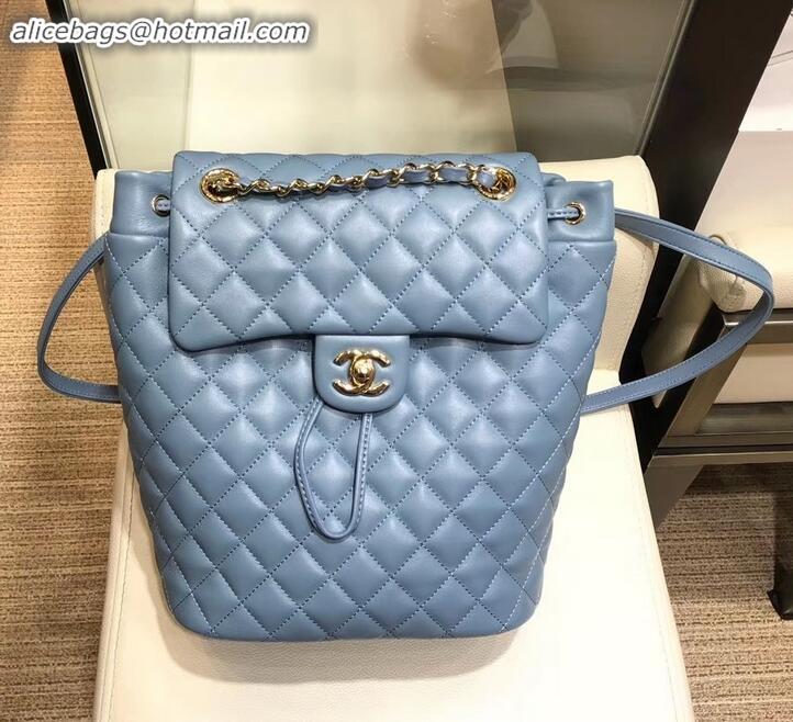 Good Quality Chanel Quilting sheepskin Backpack Bag A91121 blue with gold hardware