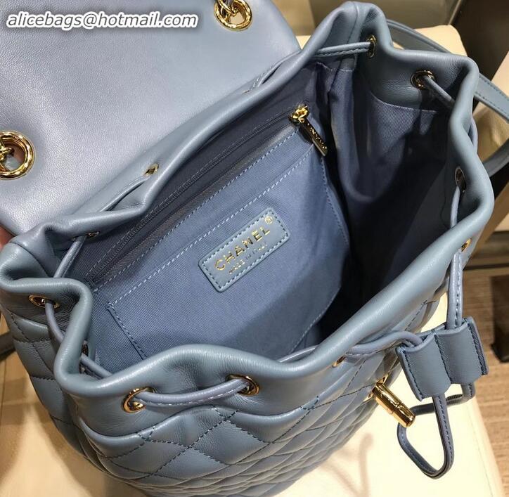 Good Quality Chanel Quilting sheepskin Backpack Bag A91121 blue with gold hardware