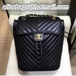 Lower Price Chanel chevron calfskin medium Backpack Bag black with gold hardware A911221
