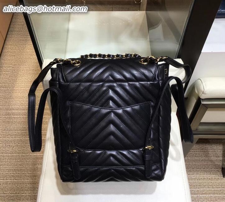 Lower Price Chanel chevron calfskin medium Backpack Bag black with gold hardware A911221