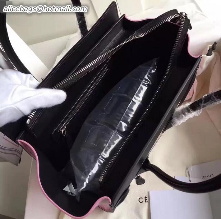 Good Quality Celine Micro Luggage Bag in Original Black/Drummed Beige/Pink C090904
