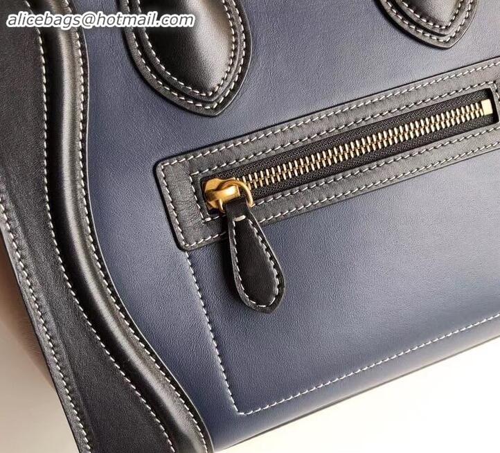 Stylish Celine Micro Luggage Bag in Original Smooth Calfskin Black/Navy Blue/Beige C090904