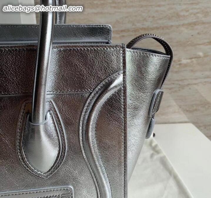 Grade Celine Micro Luggage Bag in Original Laminated Lambskin Silver C090905