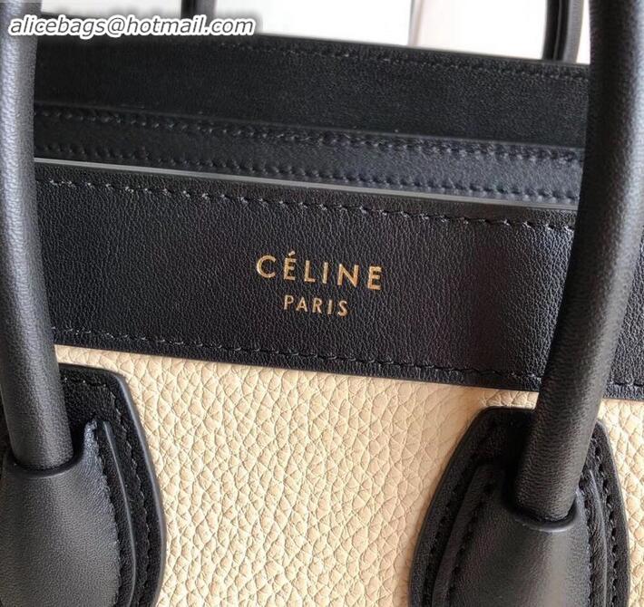 Discount Celine Nano Luggage Bag in Original Black/Drummed Beige/Suede Red with Removable Shoulder Strap C090906
