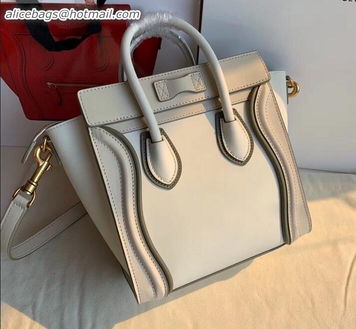 Good Looking Celine Nano Luggage Bag in Original Smooth Calfskin White/Etoupe with Removable Shoulder Strap C090906