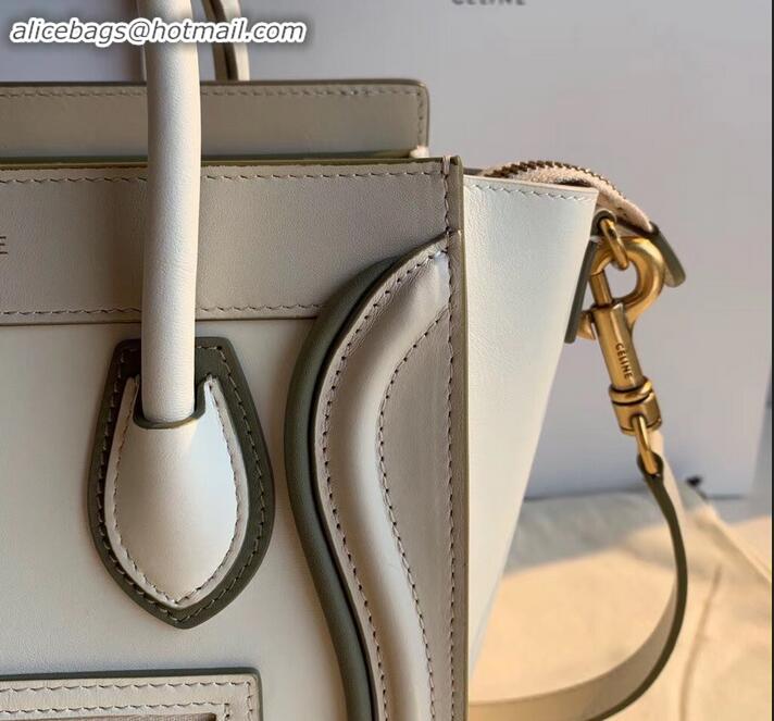 Good Looking Celine Nano Luggage Bag in Original Smooth Calfskin White/Etoupe with Removable Shoulder Strap C090906