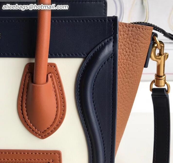 Durable Celine Nano Luggage Bag in Original Royal Blue/White/Khaki with Removable Shoulder Strap C090906