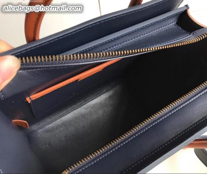 Durable Celine Nano Luggage Bag in Original Royal Blue/White/Khaki with Removable Shoulder Strap C090906