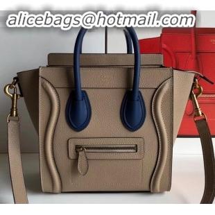 Shop Cheap Celine Nano Luggage Bag in Original Drummed Calfskin Beige/Blue with Removable Shoulder Strap C090906