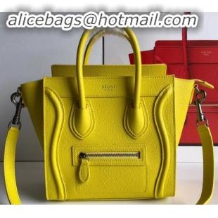 Grade Celine Nano Luggage Bag in Original Drummed Calfskin Yellow with Removable Shoulder Strap C090906
