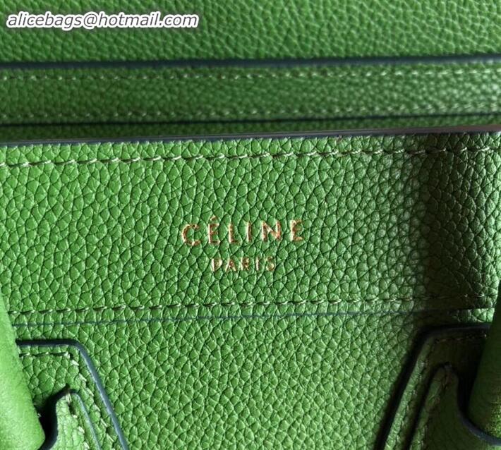 Duplicate Celine Nano Luggage Bag in Original Drummed Calfskin Green with Removable Shoulder Strap C090906