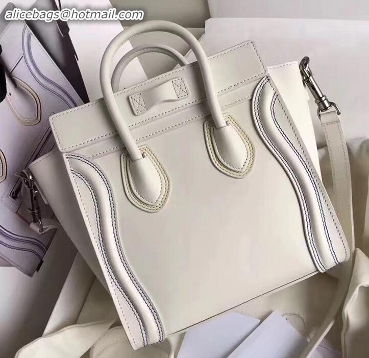 Good Quality Celine Nano Luggage Bag in Original Smooth Calfskin White/Stitch with Removable Shoulder Strap C090906