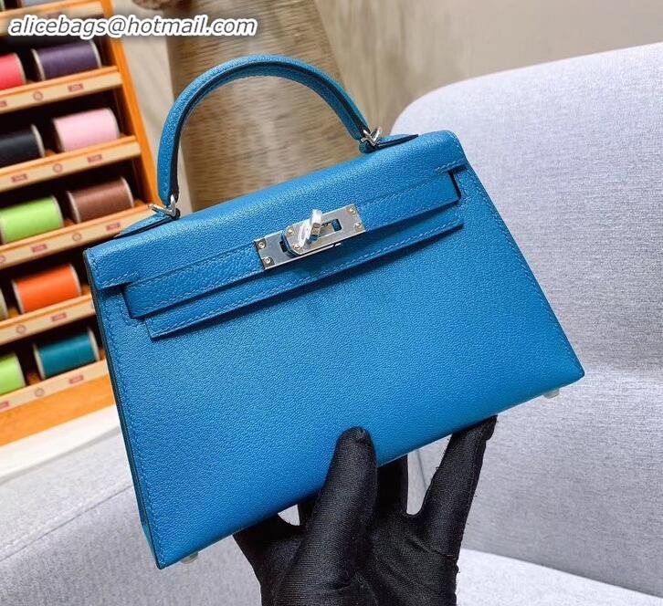Popular Style Hermes Mini Kelly II Bag in Original Chevre Leather H091413 Light Blue