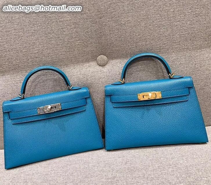 Popular Style Hermes Mini Kelly II Bag in Original Chevre Leather H091413 Light Blue